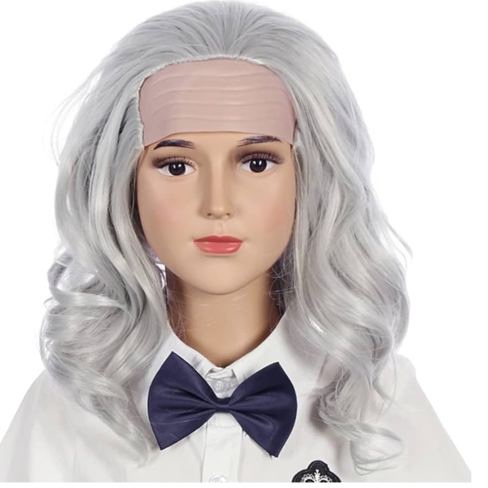 Halloween Costume Wig, Gray hair with faux skin forehead